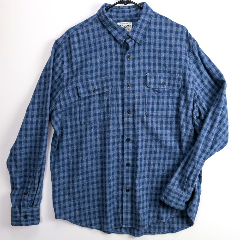 Lucky Brand Men's XL Stretch Blue Check Flannel Button Up Shirt Saturday Stretch
